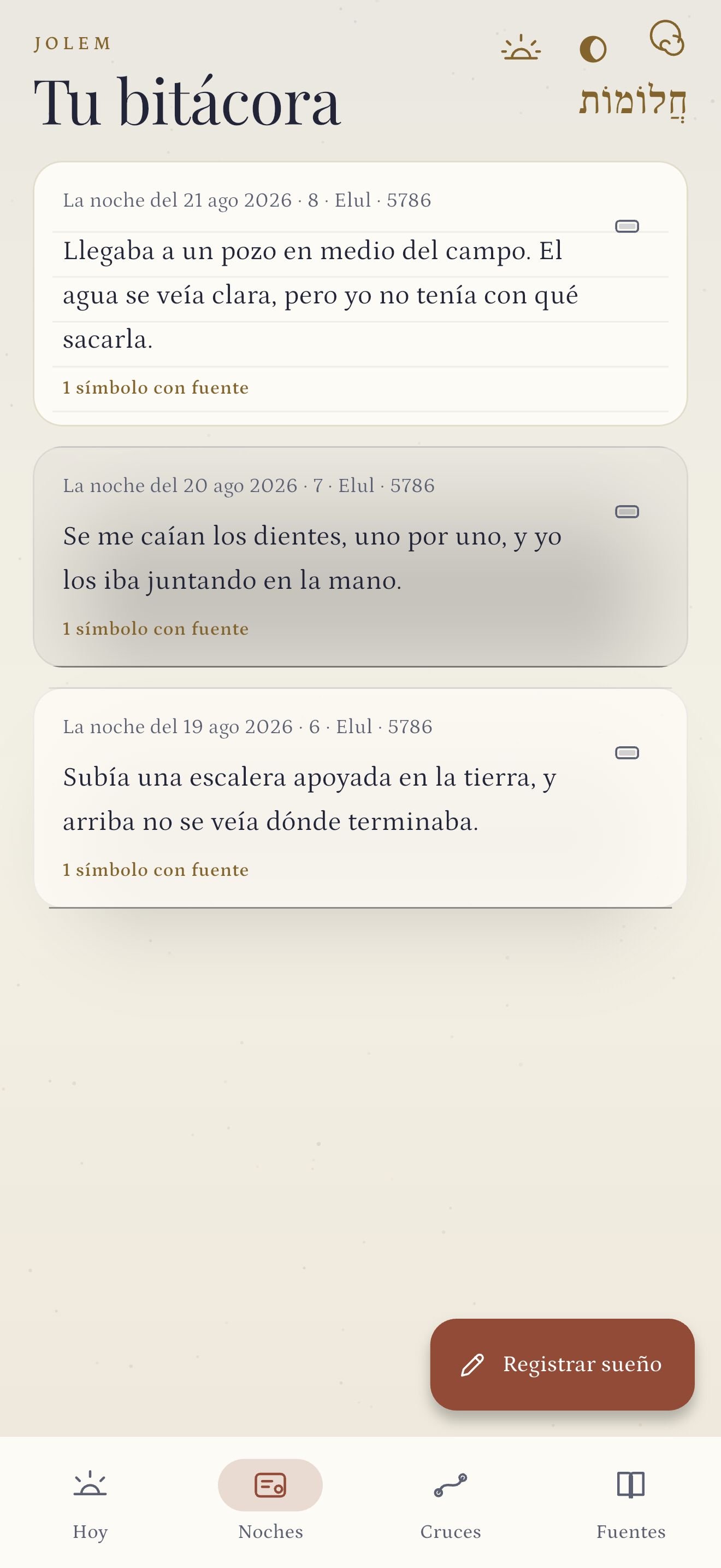 La bitácora de sueños en Jolem